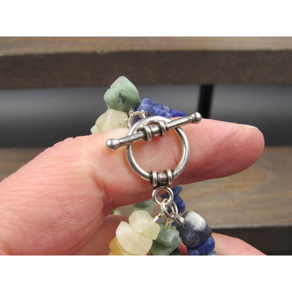 8" Sterling Silver Triple Stone Sodalite And More Bracelet Vintage Elegant - Picture 4 of 6